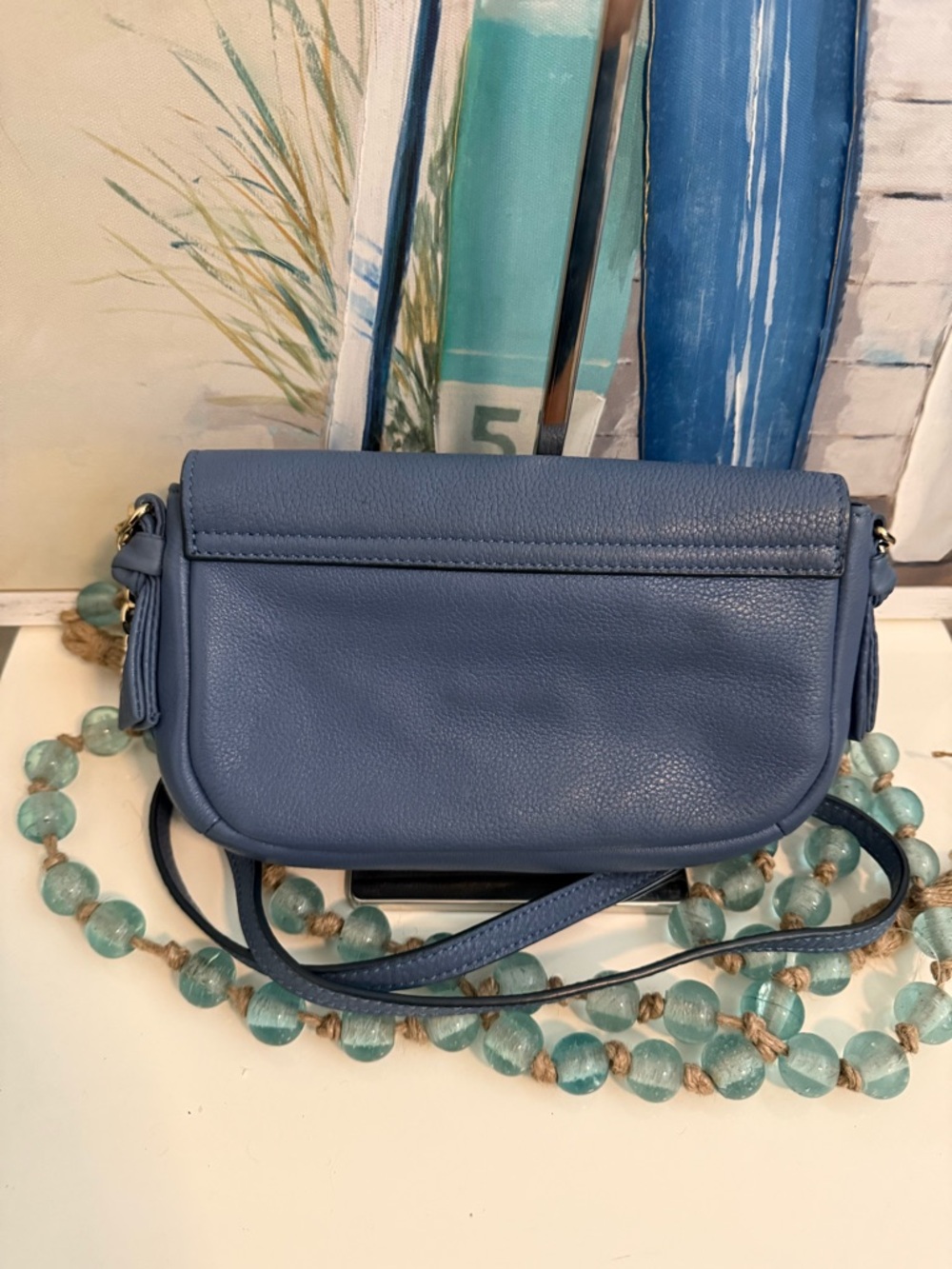 Tory Burch periwinkle blue Leather Logo Crossbody with silver Chain - Picture 2 of 7